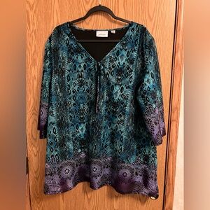 Women's Avenue Lined 3/4 Sleeve Multi Color and Print Top 18/20 V-Neck